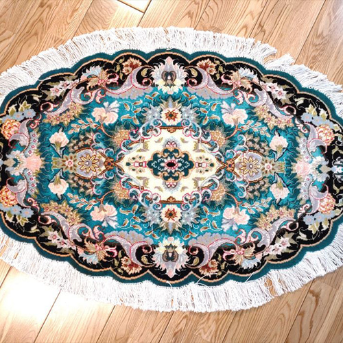 タブリーズ産ウールシルクペルシャ絨毯額48×37.5㎝タサオサ東な7-0809⑤ 専用 タブリーズ産 ウールシルク猫図ペルシャ絨毯額タウサ東な7