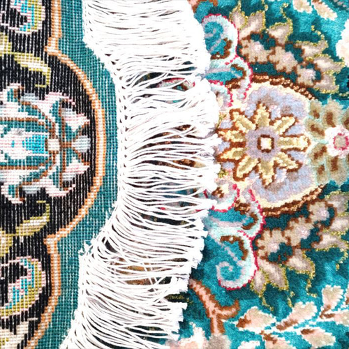 ペルシャ絨毯タブリーズ産フラワー 楕円 ウール&シルク 玄関マット