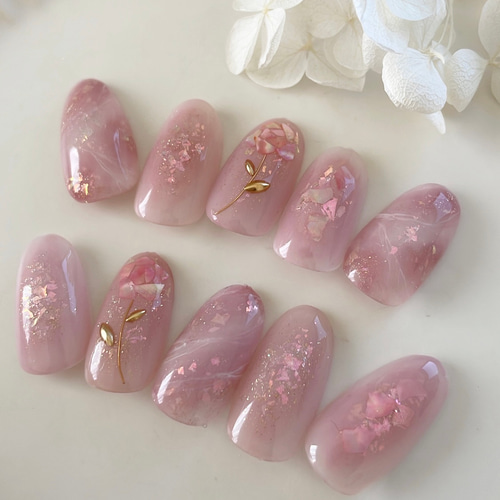 ローズクォーツのシェルローズネイル ネイルチップ（つけ爪） ufu-nail  