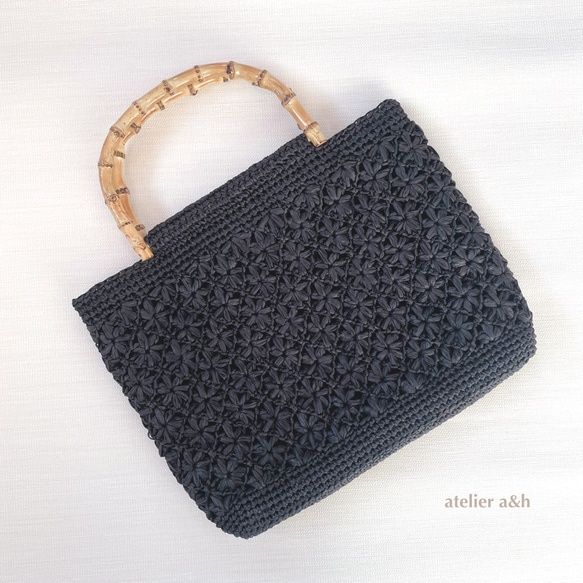 美品✨籐製 かごバッグ 黒いハンドル付き　内布付き Creema限定 受注作品]2025 大人キレイめ 籐かごバッグA型/内布