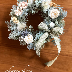 2024 シロタエギクのナチュラルリース　アーティフィシャルフラワー　creema限定　28㎝　 7枚目の画像