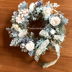 2024 シロタエギクのナチュラルリース　アーティフィシャルフラワー　creema限定　28㎝　 6枚目の画像