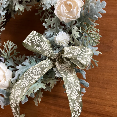 ホワイトクリスマスリース　コットン　シロタエギク Craama限定】White Christmas wreath ホワイトクリスマスリース