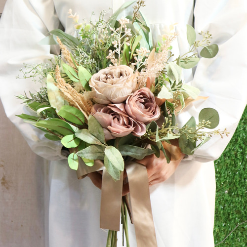 大人ピンクのナチュラルブーケ　アンティークラカラープリザーブドローズ　前撮り アンティークピンクのナチュラルブーケ【ブリザーブドフラワーの