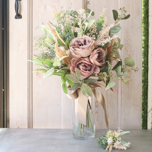 大人ピンクのナチュラルブーケアンティークラカラープリザーブド