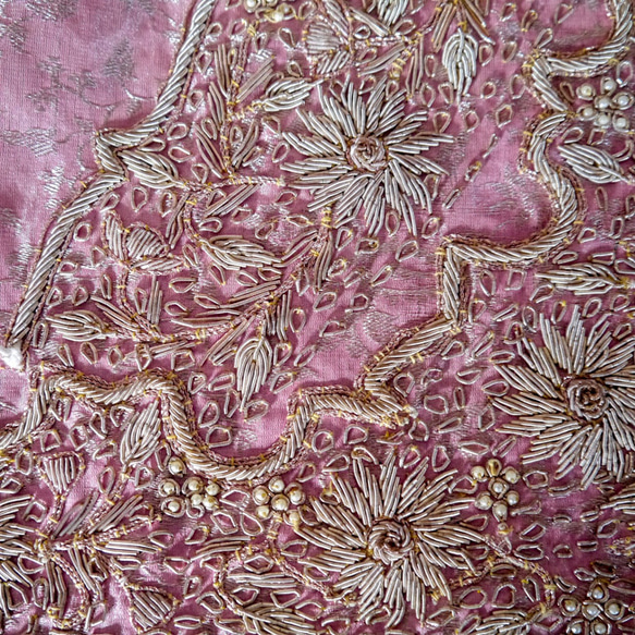 インド製ロイヤルファミリー 結婚式 パーティー 刺繍 ショール ピンク 6枚目の画像