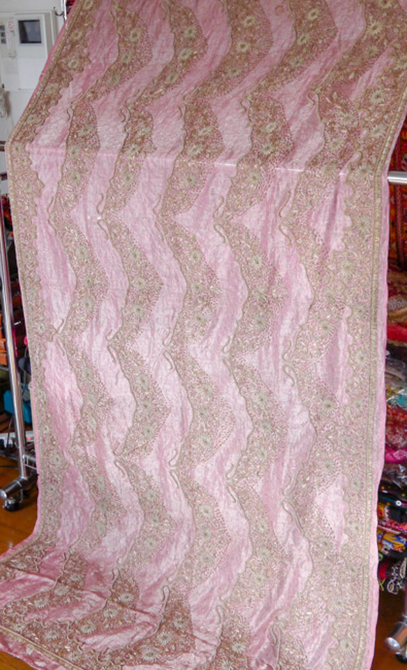 インド製ロイヤルファミリー 結婚式 パーティー 刺繍 ショール ピンク 