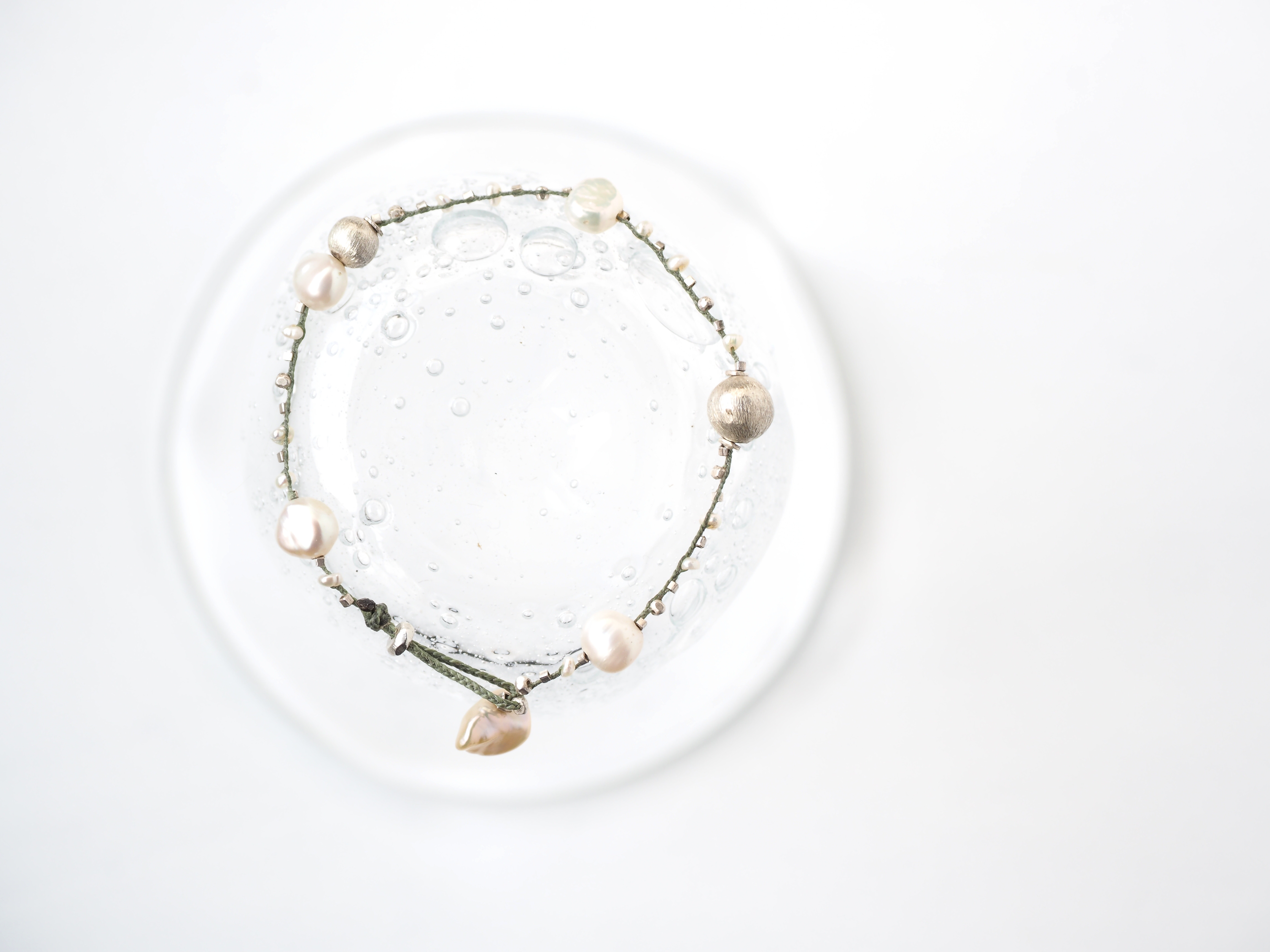 淡水パール 編み込みブレスレット silver950