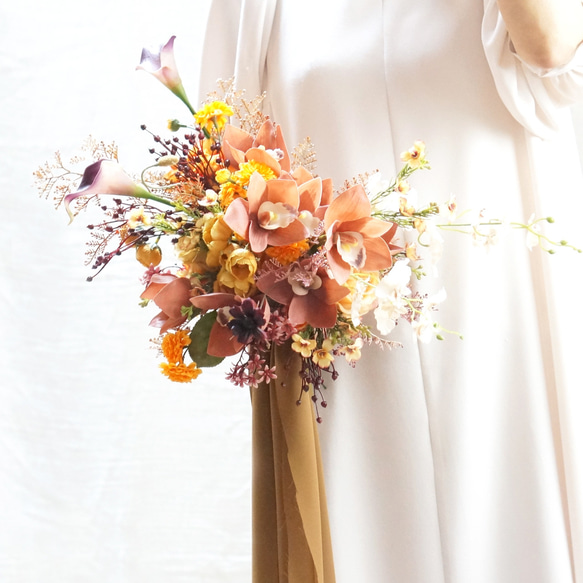 ブーケ ブートニア ※セット※オレンジブラウン 受注生産 】モーブ