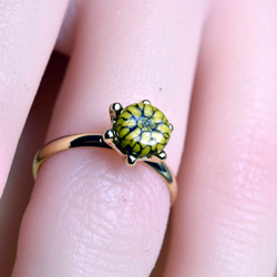 黄色い菊のガラスの指輪　ハンドメイド　リング　（10533-G1） ガラス工芸家の創作した一点物のガラスのアクセサリー。 5枚目の画像