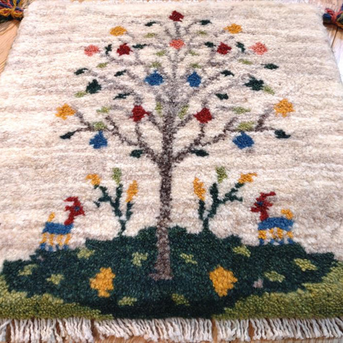 ペルシャ　ギャッベ ミニマット 39×44.5 アイボリー　ザクロの木 ペルシャ ギャッベ ミニマット 39×44.5 アイボリー ザクロの木