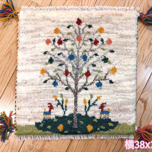 ペルシャ　ギャッベ ミニマット 39×44.5 アイボリー　ザクロの木 ペルシャ ギャッベ ミニマット 38×39 アイボリー ザクロの木 風景