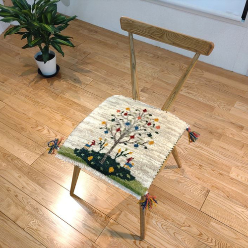ペルシャ　ギャッベ ミニマット 39×44.5 アイボリー　ザクロの木 ペルシャ ギャッベ ミニマット 横43x41㎝ ザクロの木 風景