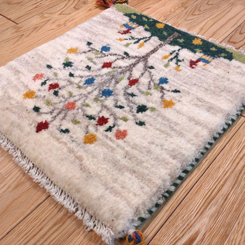 ペルシャ　ギャッベ ミニマット 39×44.5 アイボリー　ザクロの木 ペルシャ ギャッベ ミニマット 38×39 アイボリー ザクロの木