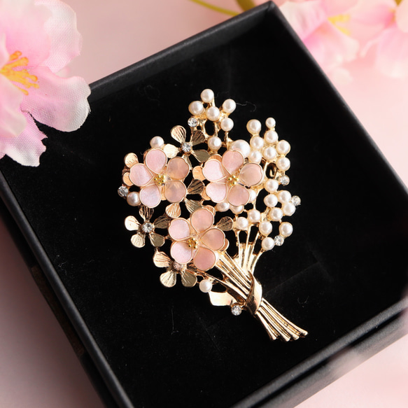 桜の花束ブローチ[ホワイト/ピンク] 1枚目の画像