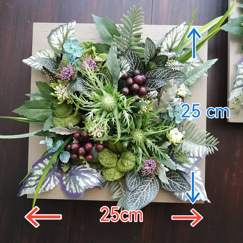 正方形】大型の壁掛けフェイクグリーン(2つセット) 造花 人工観葉植物