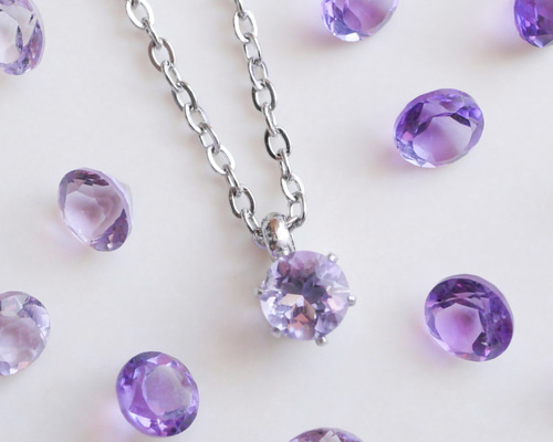 秋冬に人気】アメジストの一粒ネックレス 2月誕生石 サージカル