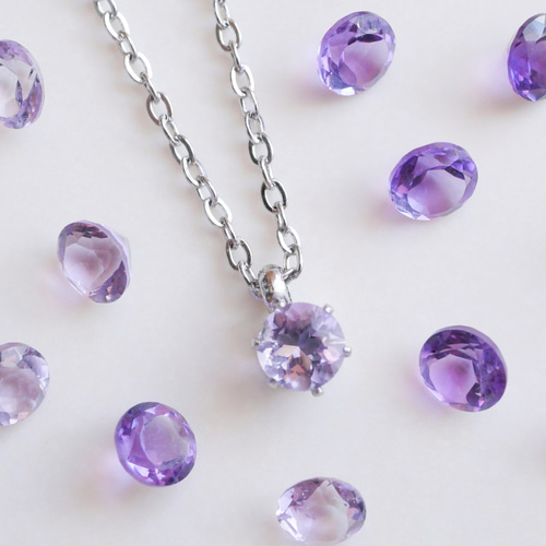 冬に人気】アメジストの一粒ネックレス 2月誕生石 サージカル