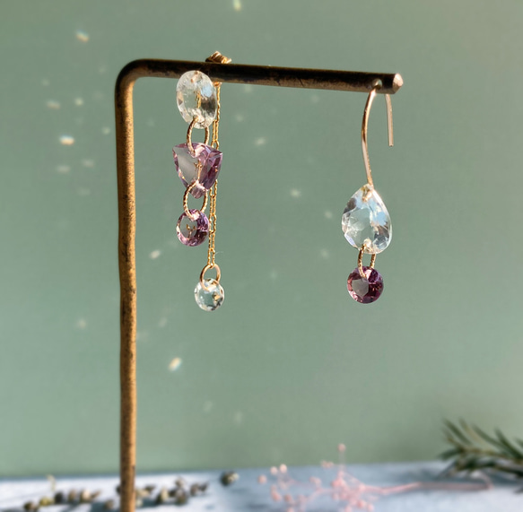 Prana gem drops ✴︎滴る宝石のしずく✴︎ローズアメジスト✴︎スイスブルートパーズ✴︎アクアマリン 4枚目の画像