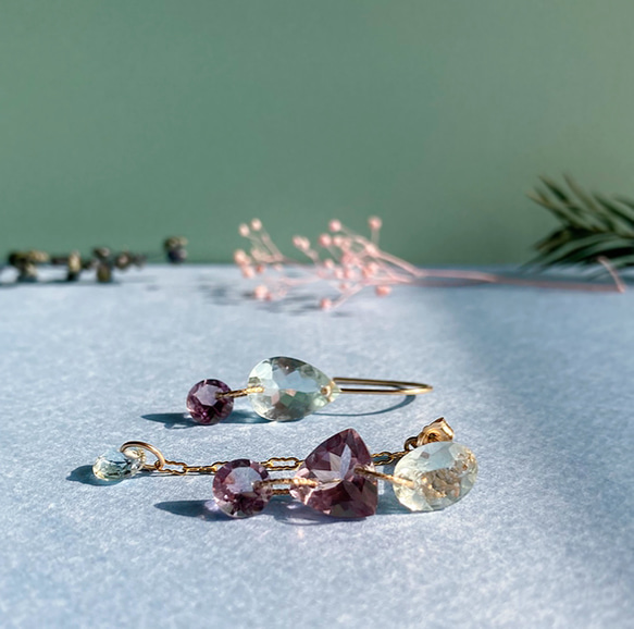 Prana gem drops ✴︎滴る宝石のしずく✴︎ローズアメジスト✴︎スイスブルートパーズ✴︎アクアマリン 12枚目の画像