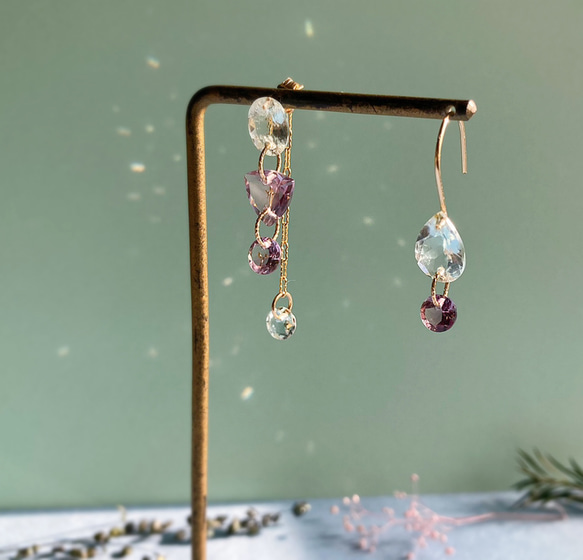 Prana gem drops ✴︎滴る宝石のしずく✴︎ローズアメジスト✴︎スイスブルートパーズ✴︎アクアマリン 10枚目の画像