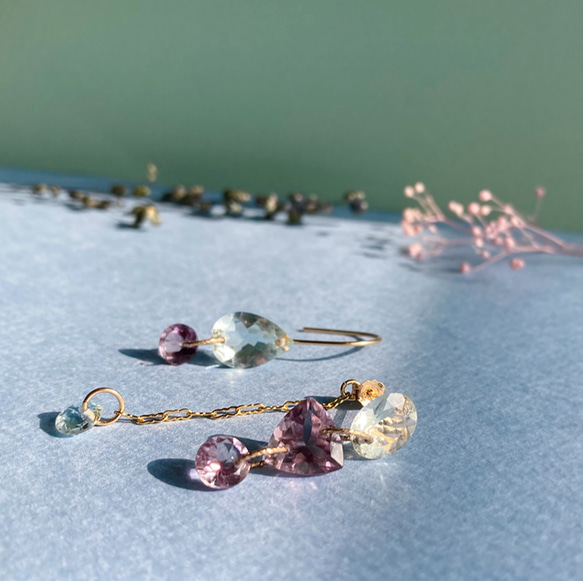 Prana gem drops ✴︎滴る宝石のしずく✴︎ローズアメジスト✴︎スイスブルートパーズ✴︎アクアマリン 11枚目の画像