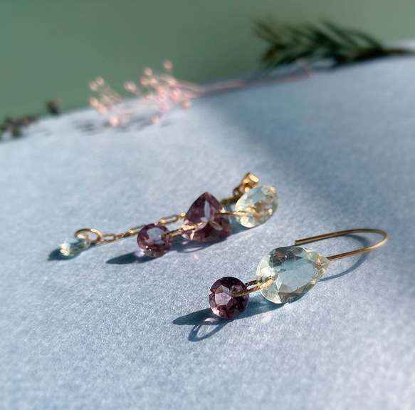 Prana gem drops ✴︎滴る宝石のしずく✴︎ローズアメジスト✴︎スイスブルートパーズ✴︎アクアマリン 13枚目の画像