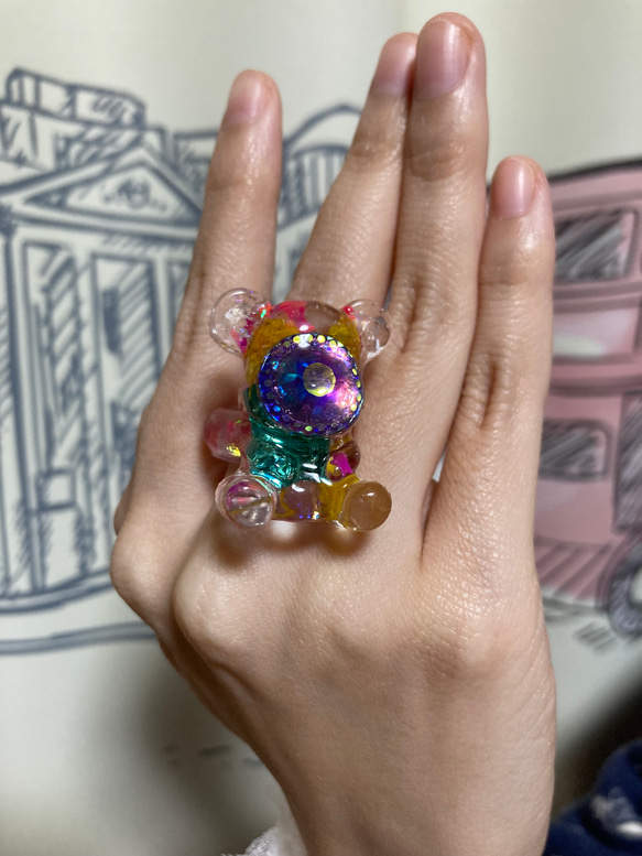 ドライフラワー入りリング　宝石オモチャ　個性的　1点もの　プレゼントにお勧め　レトロ　ガーリー　指輪㉝ 6枚目の画像