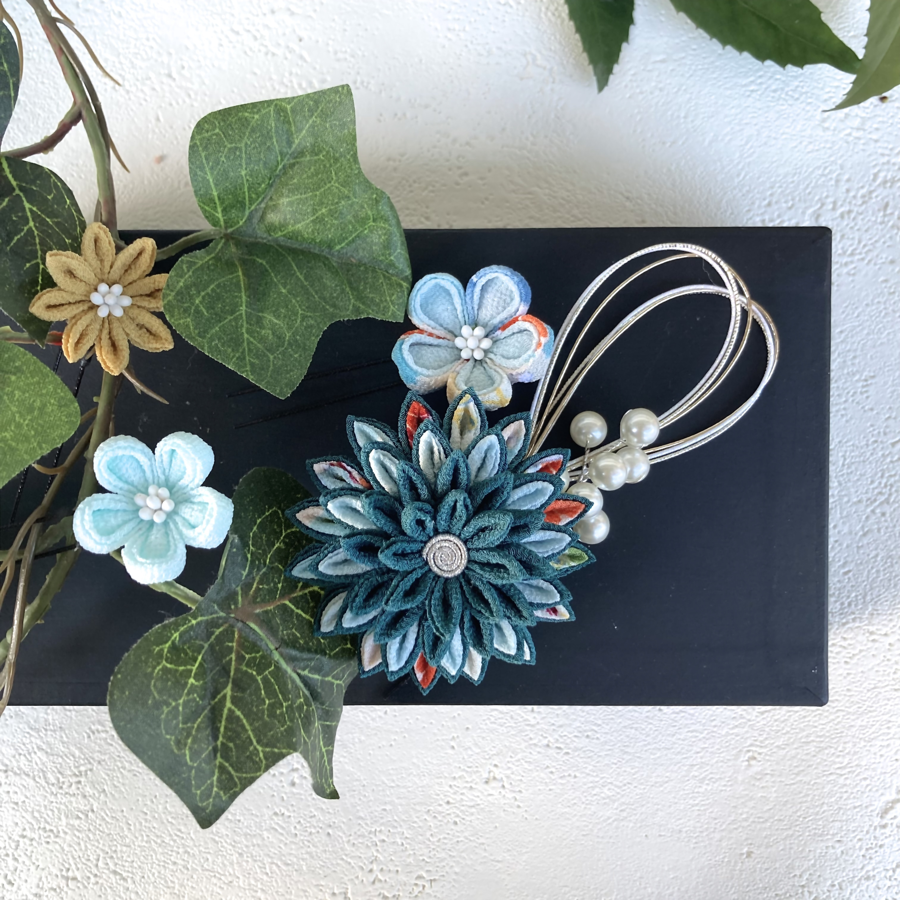 つまみ細工　半くすセット　青碧　卒業式　成人式　七五三　コサージュにも