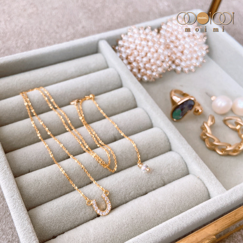 215NRb馬蹄　ホースシュー　ダイヤ　ネックレス　ピアス　CZ　ローズゴールド GINGER 掲載】【馬蹄】 K10 ピンクゴールド イエローゴールド