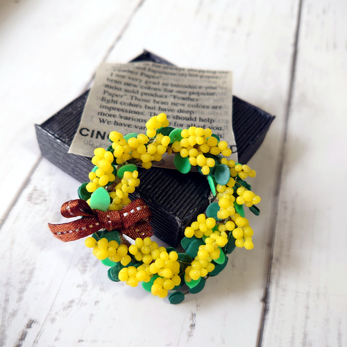 ミニチュア「ミモザとユーカリのリース」♪樹脂粘土 リース basket