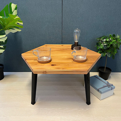 送料無料】 ローテーブル 6角 60cm 杉 折りたたみ脚 ダイニング  