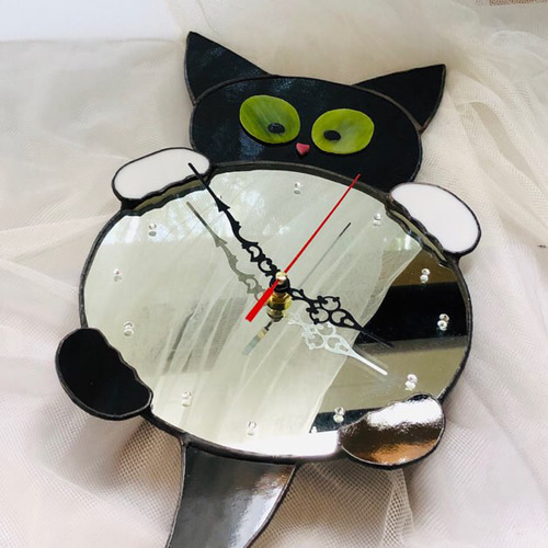 掛け時計 ステンドグラス雑貨 猫 インテリア雑貨 子供部屋 リビング