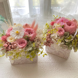 ジニアさくら薔薇プリザーブドフラワー ピンク系プチアレンジ