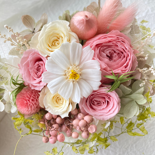 ジニアさくら薔薇プリザーブドフラワー ピンク系プチアレンジ ジニアさくら薔薇プリザーブドフラワー ピンク系プチアレンジ