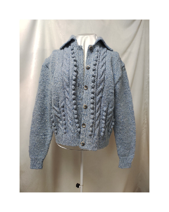 手編み＊ 襟付き カーディガン 水色（ネップ） ニット・セーター さと