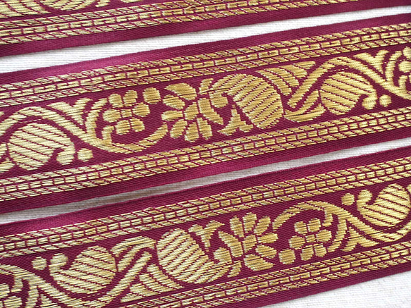 50cm~ インド刺繍リボン チロリアンテープ エンジ ☆ブレード☆サリー 手芸 装飾 1枚目の画像