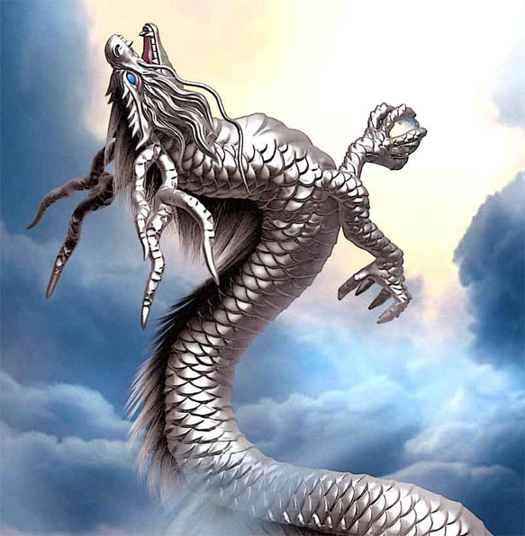 龍の絵「昇龍３・銀龍」自作A4　竜の絵 2枚目の画像