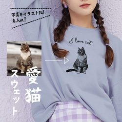 猫 写真 イラストに！ スウェット【名入れ】オリジナル ねこ ネコ トレーナー スコティッシュ・フォールド マンチカン 1枚目の画像