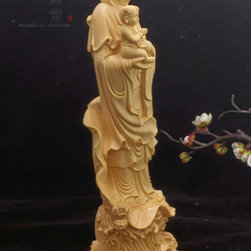 木彫り 仏像 送子観音菩薩立像 彫刻 仏教工芸品 天然木檜材 C 彫刻 木