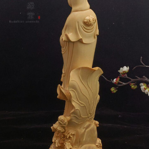 木彫り 仏像 送子観音菩薩立像 彫刻 仏教工芸品 天然木檜材 C 彫刻 木