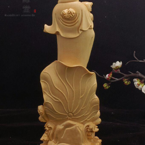 木彫り 仏像 送子観音菩薩立像 彫刻 仏教工芸品 天然木檜材 C 彫刻 木