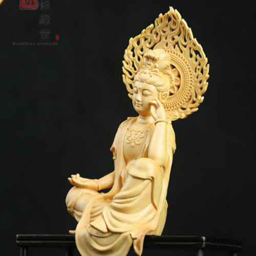木彫り 仏像 自在観音菩薩座像 彫刻 仏教工芸 柘植材 仏師で