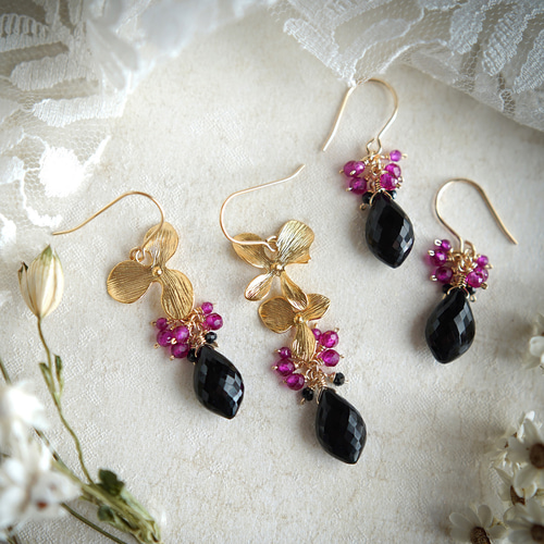 １4Kgf天然石　UMAZURAとロンブルとブラックハートのピアス 楽天市場】フープ ピアス ハート オニキス 天然石 K14 14K