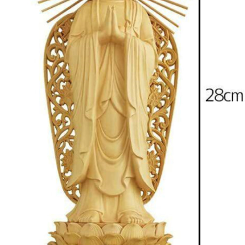 木彫り 仏像 釈迦如来立像 釈迦牟尼仏 彫刻 仏教工芸品 柘植材 C