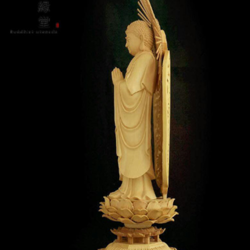 木彫り 仏像 釈迦如来立像 釈迦牟尼仏 彫刻 仏教工芸品 柘植材 C