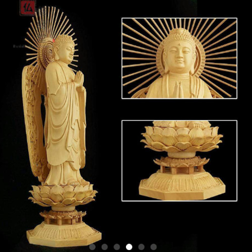 木彫り 仏像 釈迦如来立像 釈迦牟尼仏 彫刻 仏教工芸品 柘植材 C