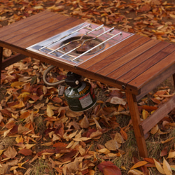ウォールナット　フォールディングテーブル　(スノーピーク　フラットバーナー仕様) キャンプテーブル　アウトドアテーブル 4枚目の画像