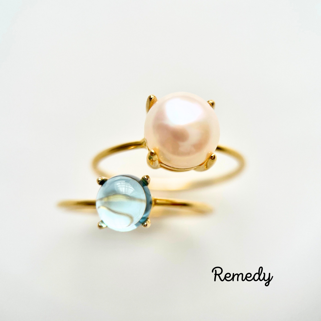 【ペルラ】スイスブルートパーズと淡水真珠の一粒リングセット  (11月、6月誕生石) silver 18KGP