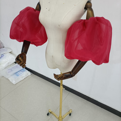 大人気上昇 取り外し袖 赤 ショルダーの付け袖 パフスリーブ オーダー可能 4枚目の画像